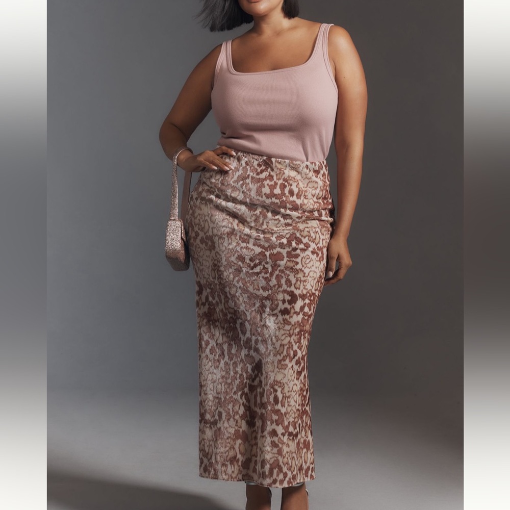 NWT Anthropologie Animal Print Maxi Skirt size 1x velvety